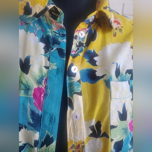 Anthropologie Tropical Floral Button Down Shirt Blouse Top Long Sleeves Size XSP - Picture 4 of 11